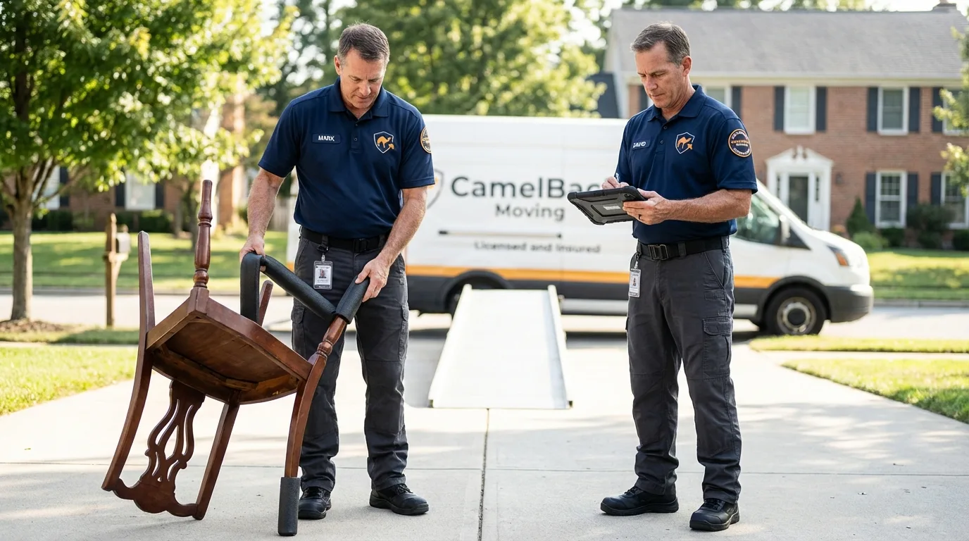 Movers inspecting furniture for damage prevention before loading in Accokeek, MD