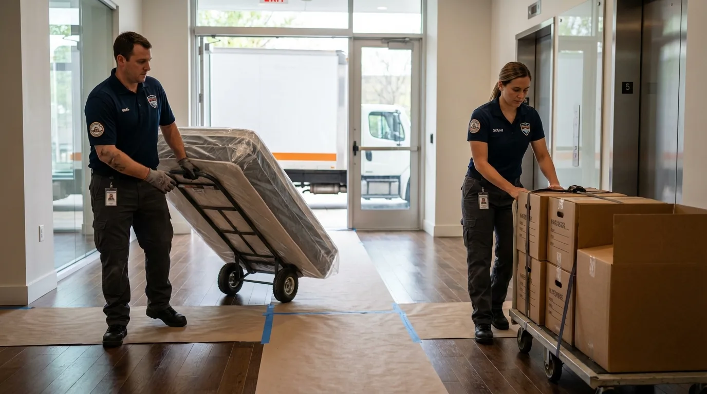 Professional apartment movers loading elevator in Accokeek, MD